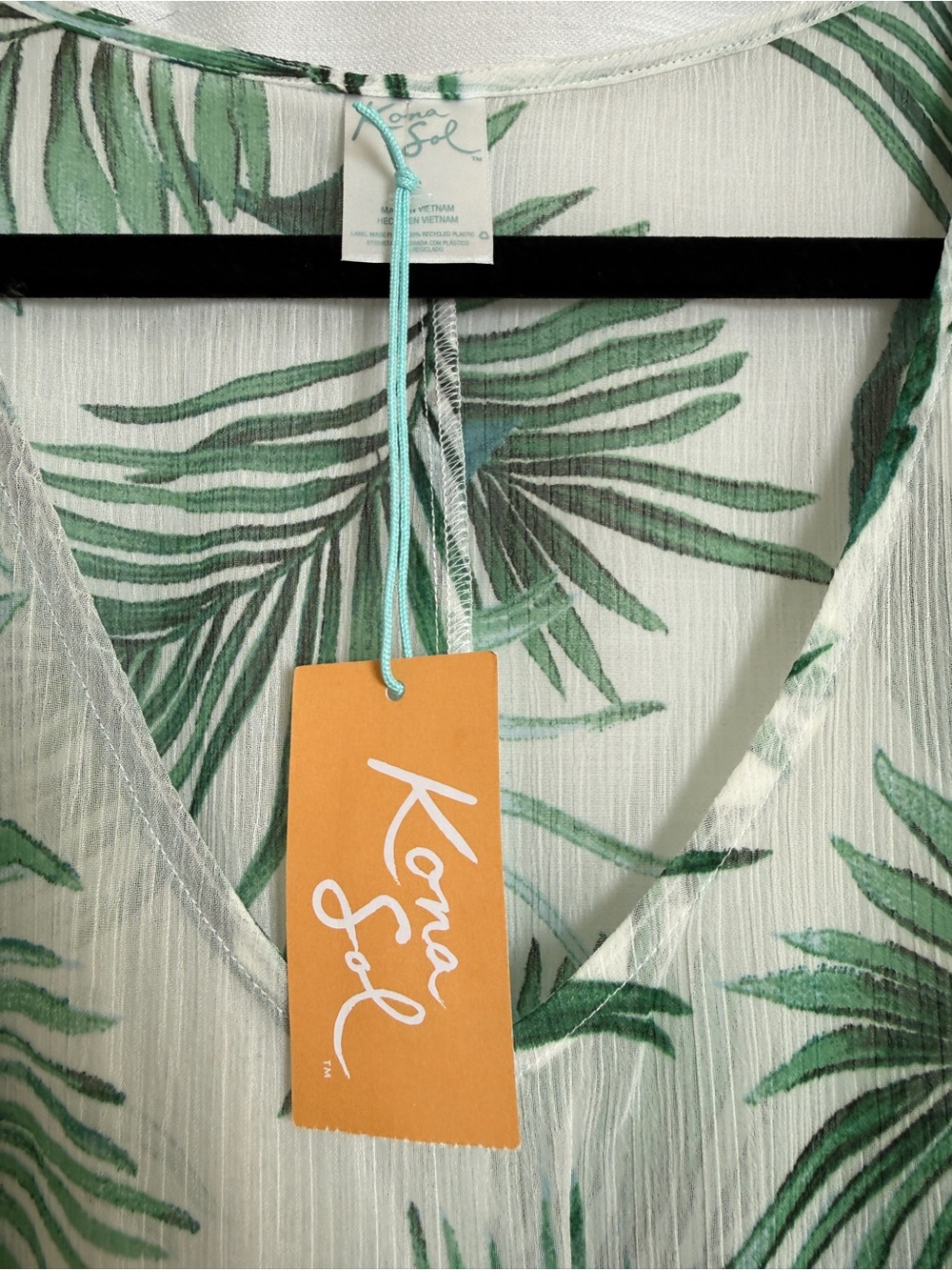 Kona Sol White Green Tropical Palm Print Maxi Cover Up Dress | Size S NWT - Picture 12 of 15
